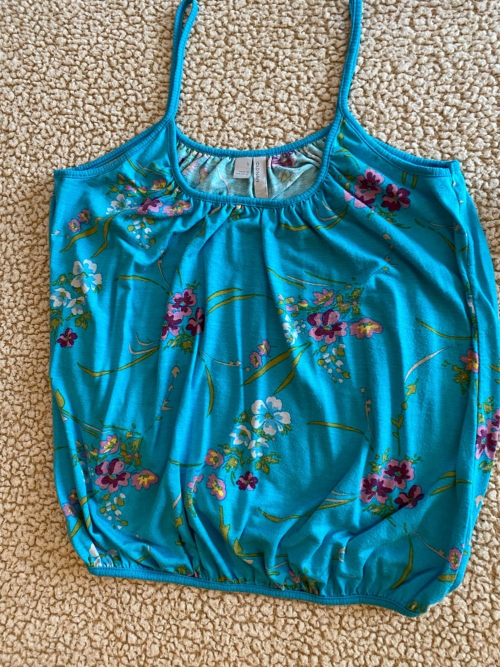 Blue Floral Spaghetti Strap Tank Top